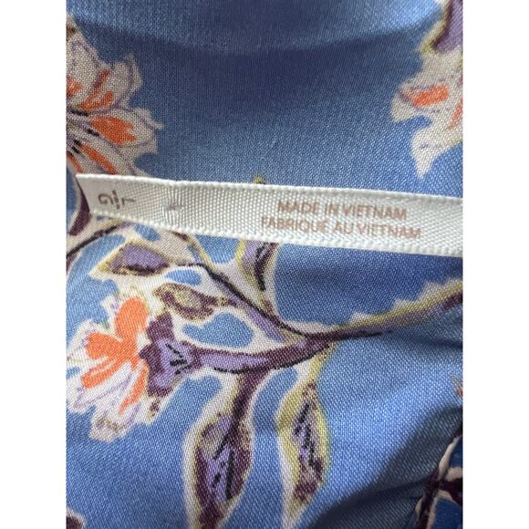 Free People Santiago Blue Floral Boho Peasant Crop Top Blouse Shirt Large - Picture 7 of 10